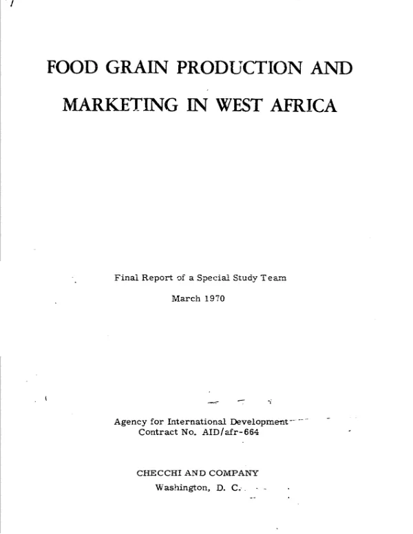 Food grain production and marketing in West Africa : final report of a special study team