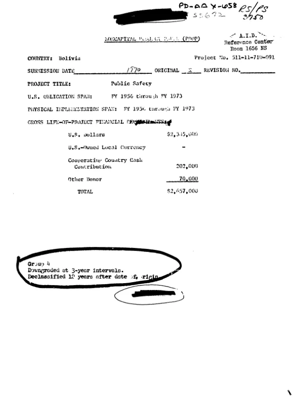 Noncapital project paper (PROP) : Bolivia public safety, project no. 511-11-710-091