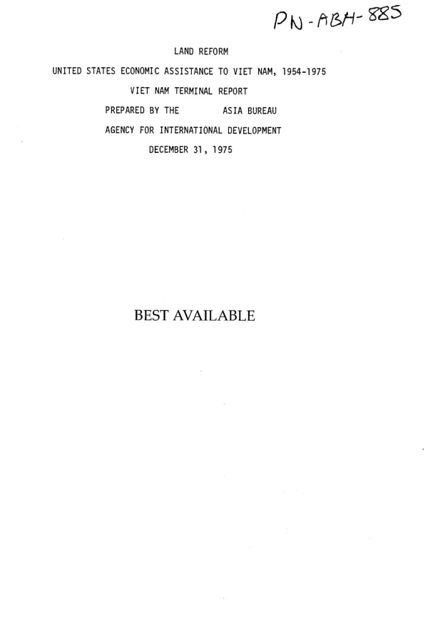 Land reform : United States economic assistance to Viet Nam, 1954-1975 -- Viet Nam terminal report