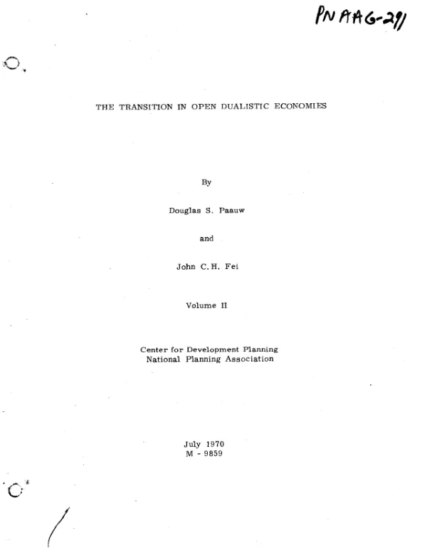 TRANSITION IN OPEN DUALISTIC ECONOMIES; VOL. I