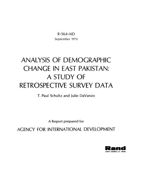 ANALYSIS OF DEMOGRAPHIC CHANGE IN EAST PAKISTAN, A STUDY OF RETROSPECTIVE SURVEY DATA