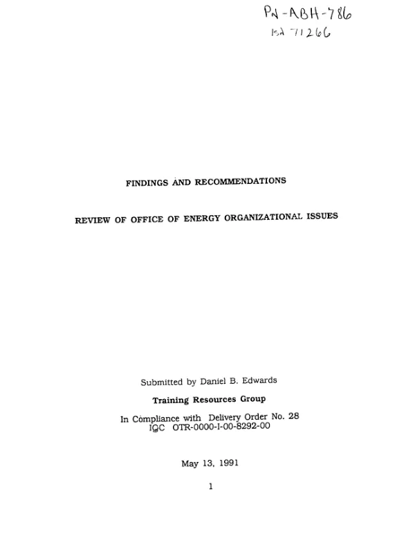 Findings and recommendations : review of Office of Energy organizational issues