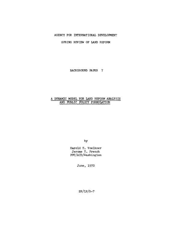 Dynamic model for land reform analysis and public policy formulation