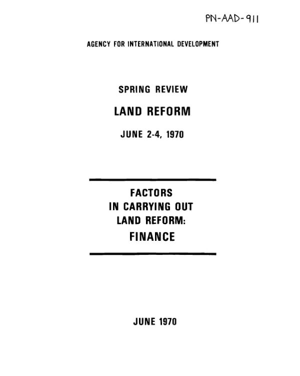 Factors in carrying out land reform : finance