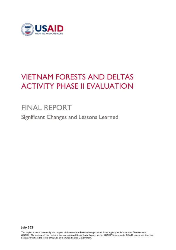 Vietnam forests and deltas activity phase II evaluation : final report : significant changes and lessons learned