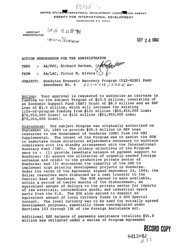 Honduras economic recovery program : amendment no. 4
