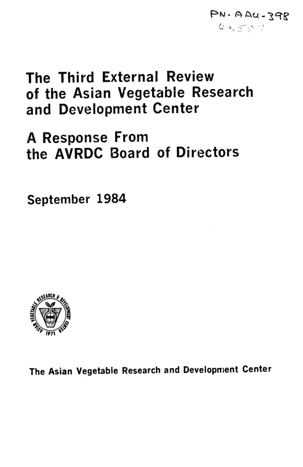 Third external review of the Asian Vegetable Research and Development Center : a response from the AVRDC Board of Directors