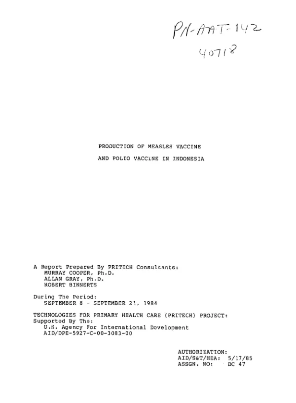 Production of measles vaccine and polio vaccine in Indonesia