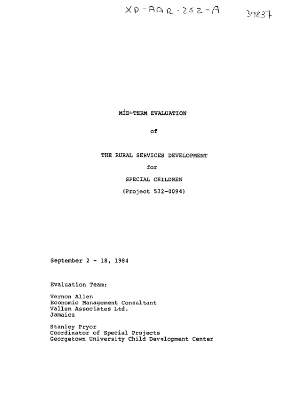 Mid-term evaluation of the rural services development for special children (project 532-0094)