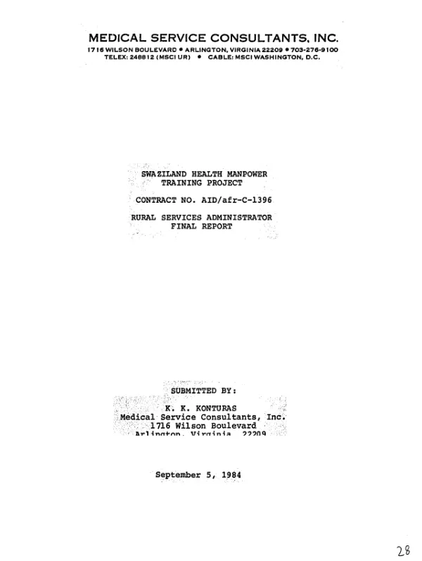Swaziland health manpower training project, contract no. AID/AFR-C-1396 : rural services administrator final report