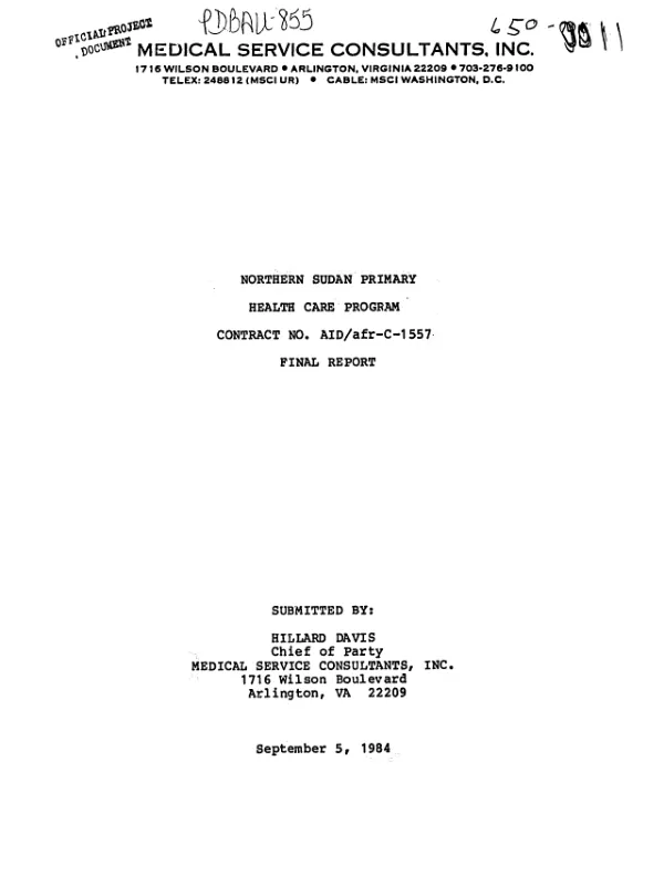 Northern Sudan primary health care program, contract no. AID/AFR-C-1557 : final report