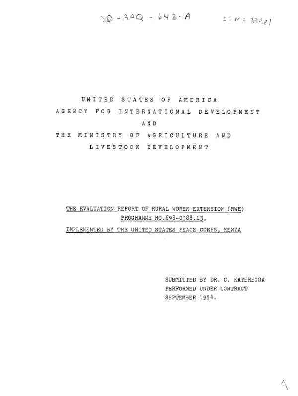 Evaluation report of rural women extension (RWE), programme no. 698-0388.13, implemented by the United States Peace Corps, Kenya
