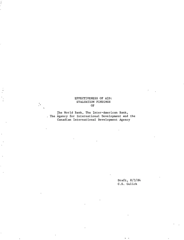 Effectiveness of aid : evaluation findings of the World Bank, the Inter-American Bank, the Agency for International Development and the Canadian International Development Agency