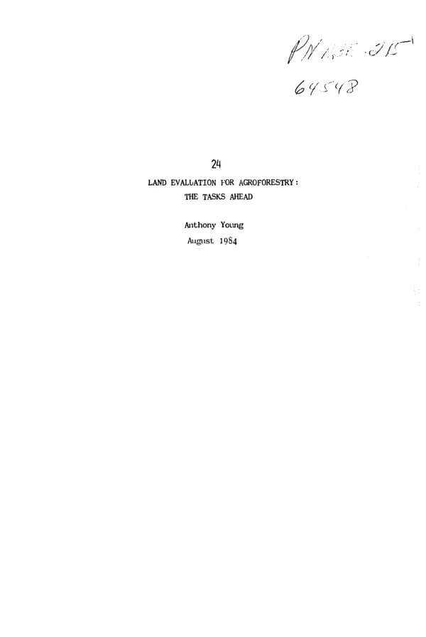 Land evaluation for agroforestry : the tasks ahead