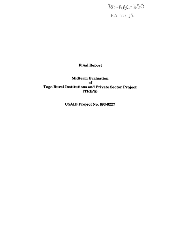 Midterm evaluation of Togo rural institutions and private sector project (TRIPS), USAID project no. 693-0227