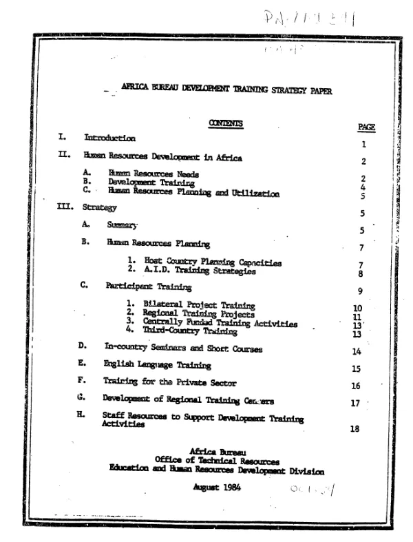 Africa Bureau development training strategy paper
