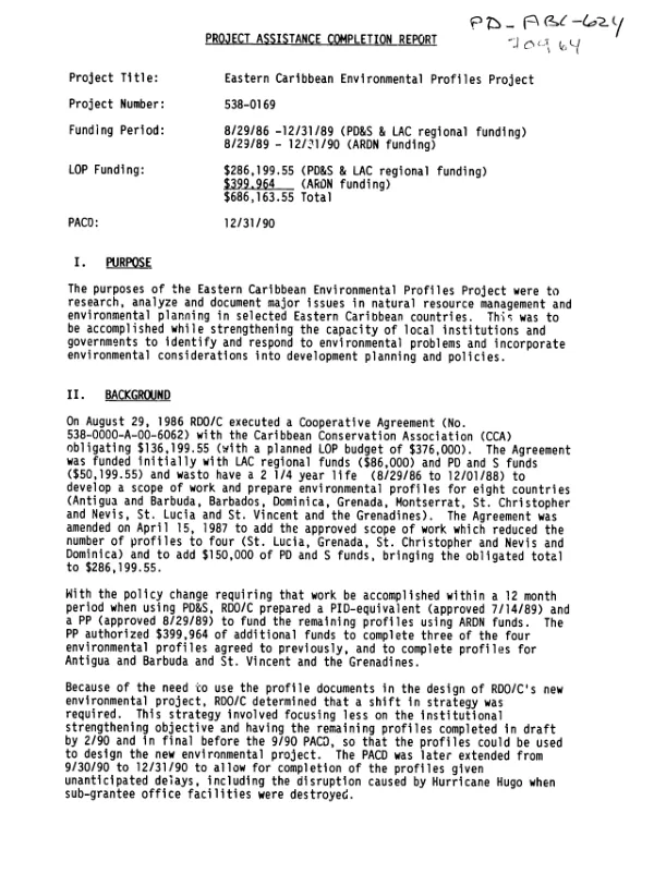 Project assistance completion report : Eastern Caribbean environmental profiles project