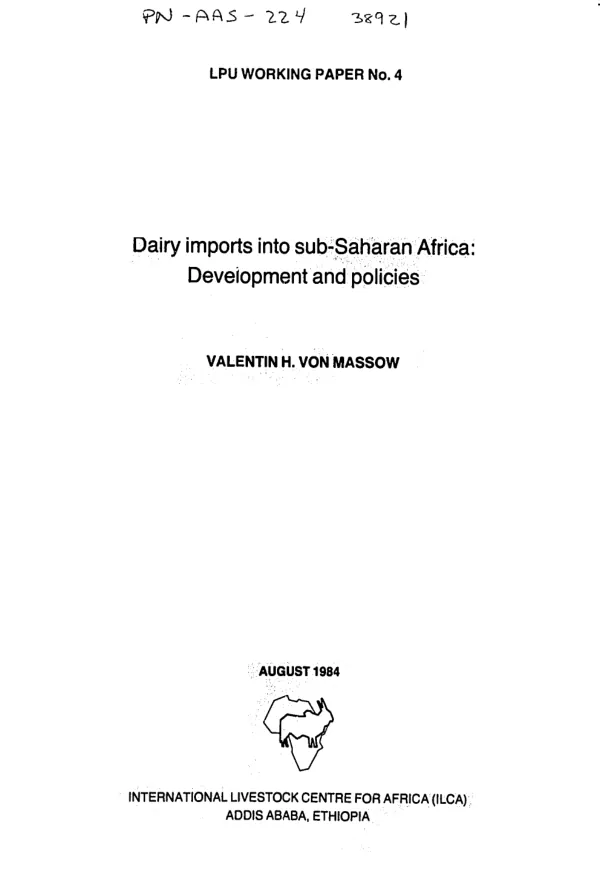 Dairy imports into sub-Saharan Africa : development and policies