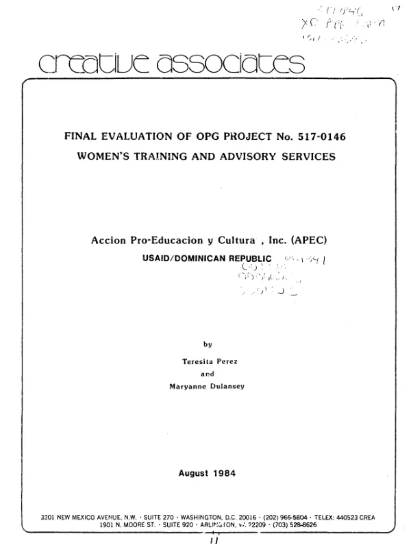 Final evaluation of OPG project no. 517-0146 : women"s training and advisory services