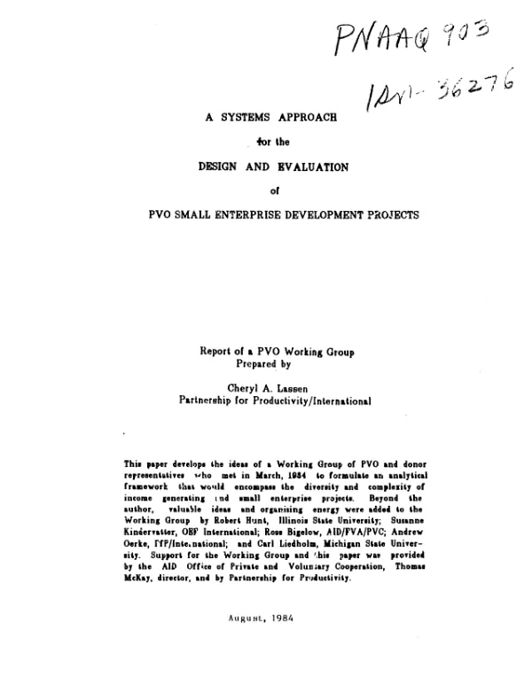 Systems approach for the design and evaluation of PVO small enterprise development projects