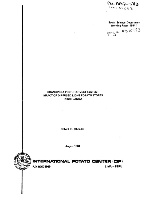 Changing a post-harvest system : impact of diffused light potato stores in Sri Lanka