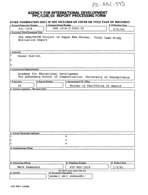 HEALTHCOM proejct [i.e. project] in Papua New Guinea : final case study evaluation report