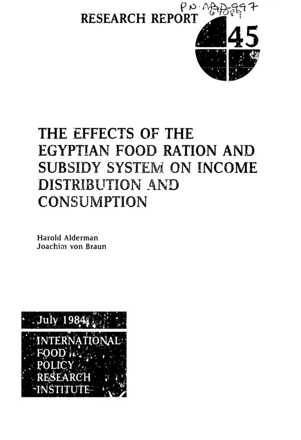 Effects of the Egyptian food ration and subsidy system on income distribution and consumption
