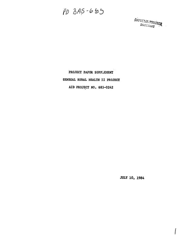Project paper supplement : Senegal rural health II project, AID project no. 685-0242