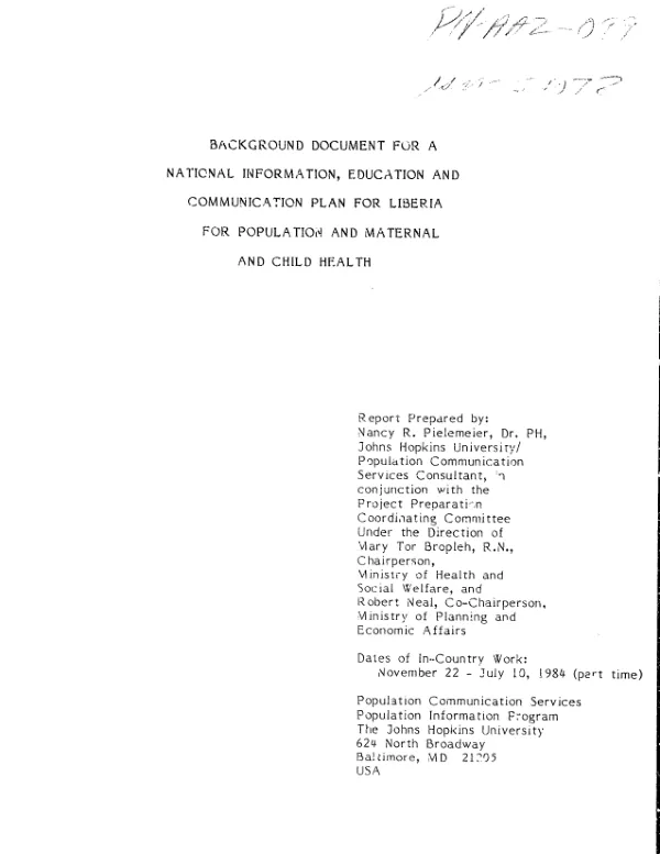 Background document for a national information, education and communication plan for Liberia for population and maternal and child health