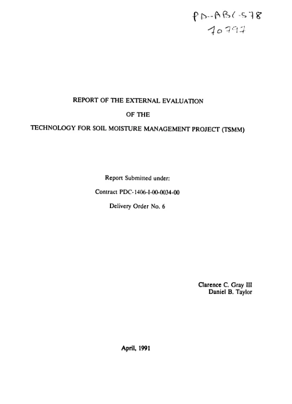 Report of the external evaluation of the technology for soil moisture management project (TSMM)