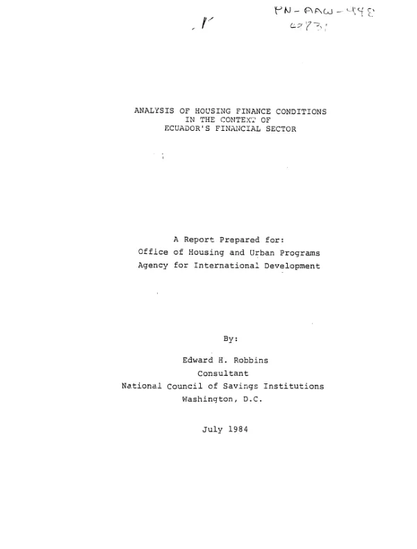 Analysis of housing finance conditions in the context of Ecuador"s financial sector