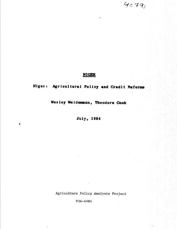 Niger : agricultural policy and credit reforms