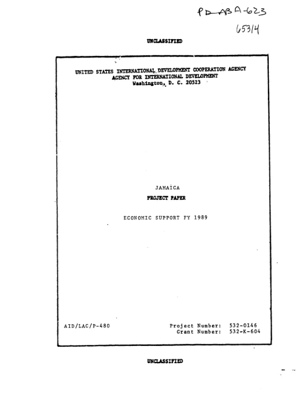 Jamaica, economic support FY 1989