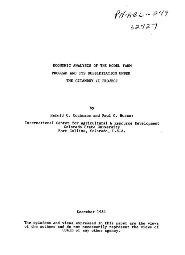 Economic analysis of the model farm program and its subsidization under the Citanduy II project