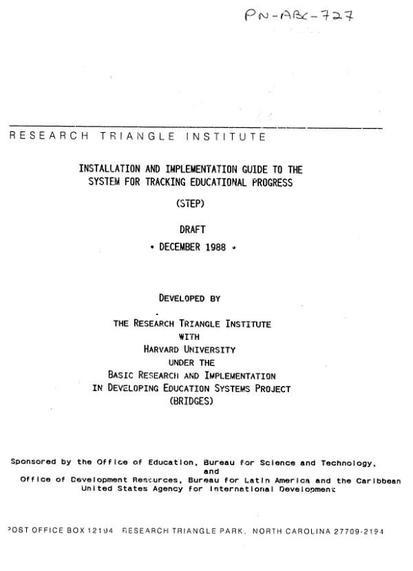 Installation and implementation guide to the system for tracking educational progress (STEP) : draft