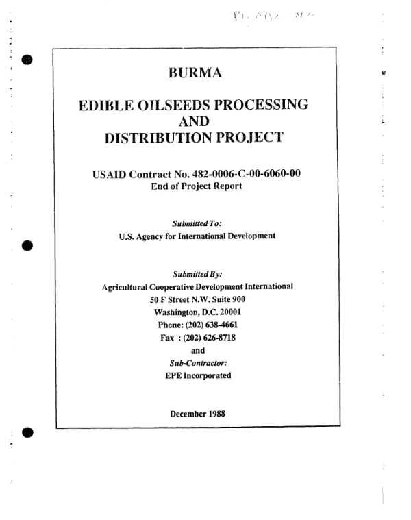 Burma : edible oilseeds processing and distribution project