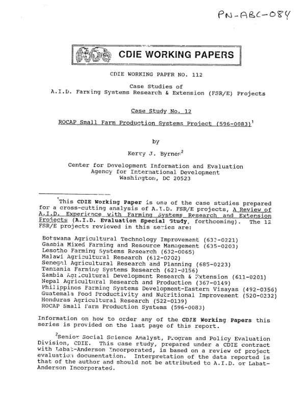 ROCAP small farm production systems project (596-0083)