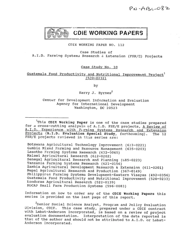 Guatemala food productivity and nutritional improvement project (520-0232)
