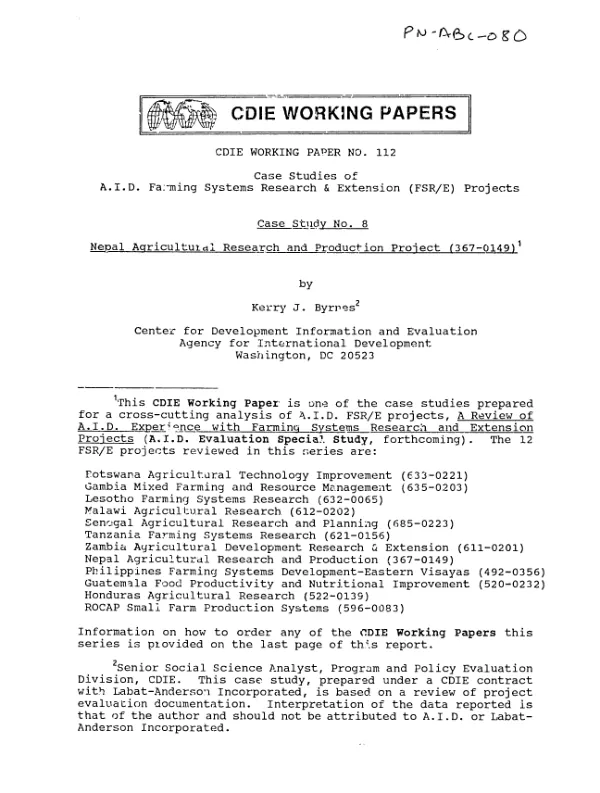 Nepal agricultural research and production project (367-0149)