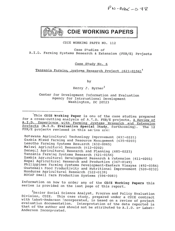 Tanzania farming systems research project (621-0156)