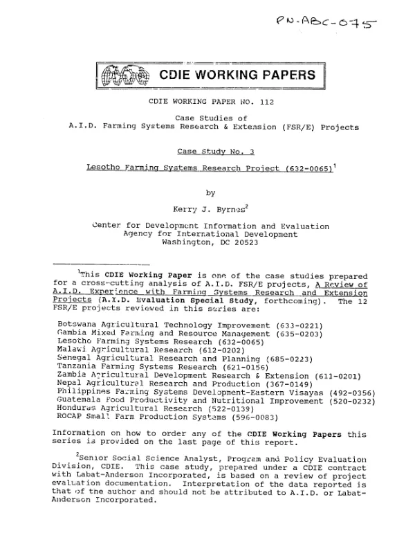 Lesotho farming systems research project (632-0065)
