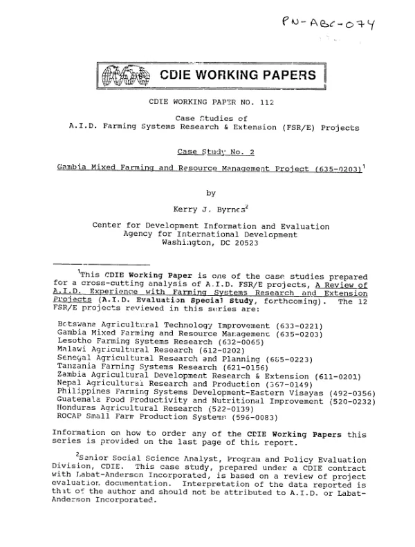 Gambia mixed farming and resource management project (635-0203)