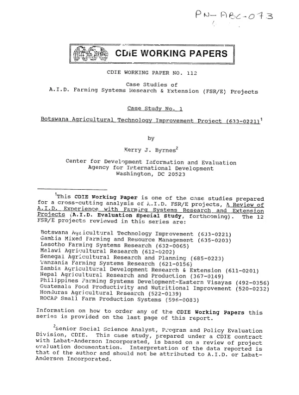 Botswana agricultural technology improvement project (633-0221)