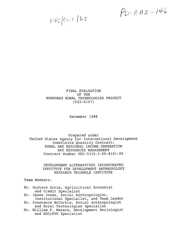 Final evaluation of the Honduras rural technologies project (522-0157)
