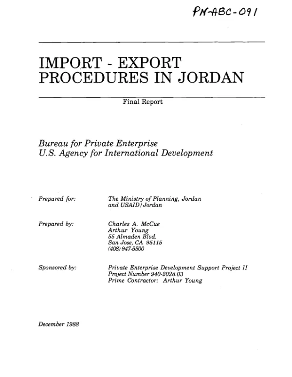 Import-export procedures in Jordan : final report