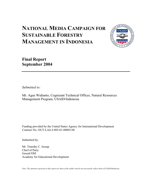 National media campaign for sustainable forestry management in Indonesia : final report