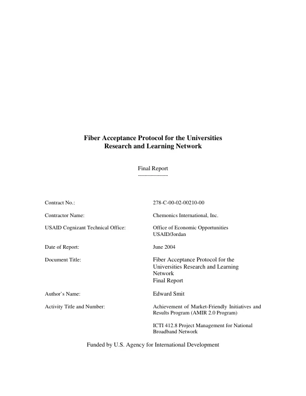Fiber acceptance protocol for the universities research and learning network : final report