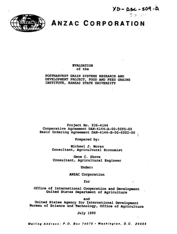 Evaluation of the postharvest grain systems research and development project, Food and Feed Grains Institute, Kansas State University
