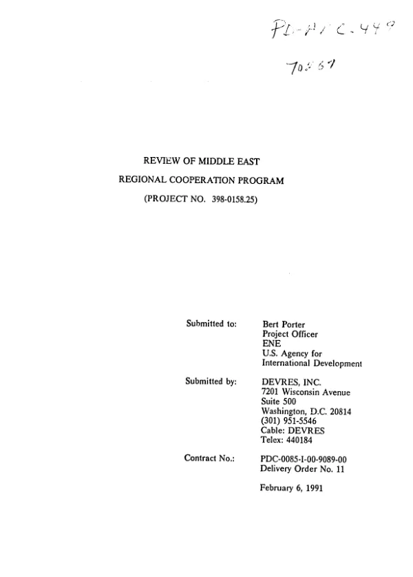 Review of Middle East regional cooperation program (project no. 398-0158.25)