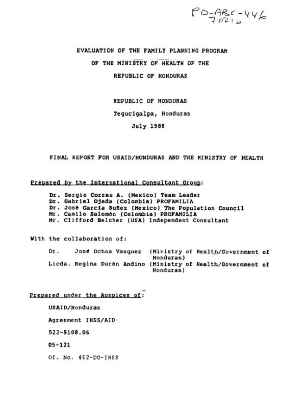 Evaluation of the family planning program of the Ministry of Health of the Republic of Honduras